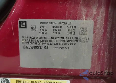 2012 Chevrolet Malibu 2Lt from USA, damaged, VIN 1G1ZD5E01CF361832